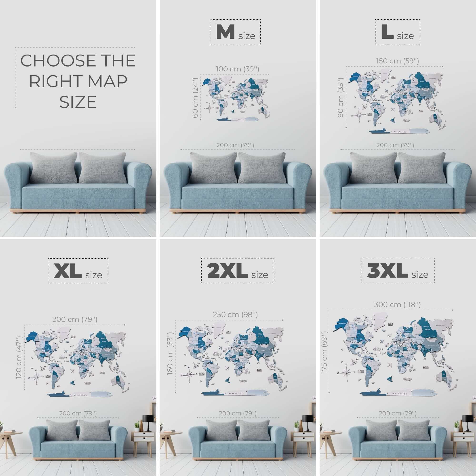 3D LED / LUMINOUS Wooden World Map 3.0 Aqua