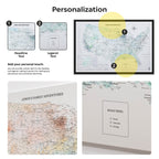 Personalization options for a map-themed product with text fields and examples.