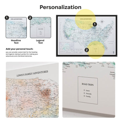 Personalization options for a map-themed product with text fields and examples.