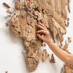 3D Solid Wooden World Map - Walnut