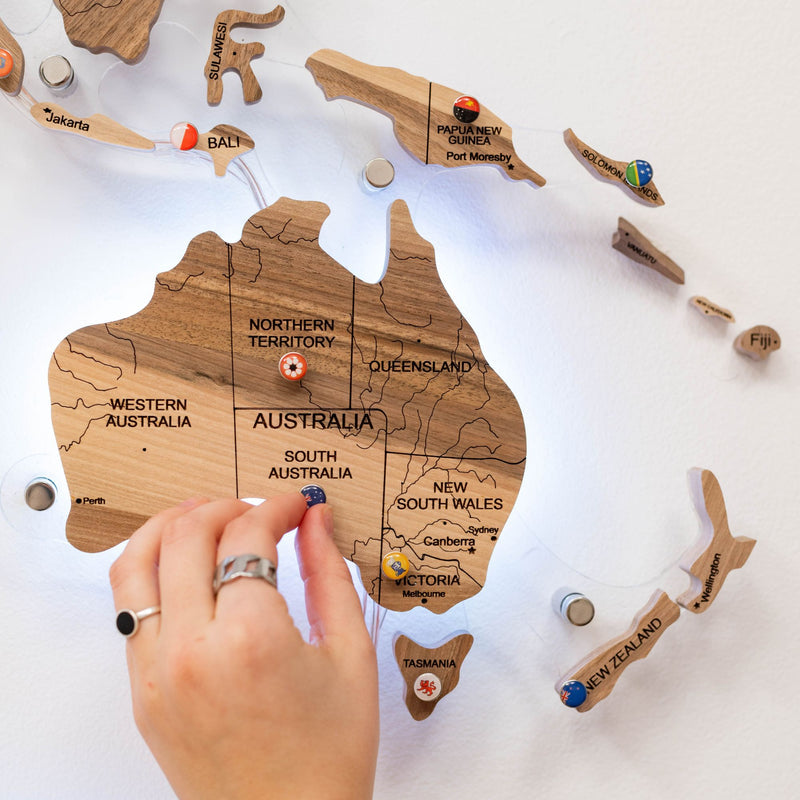3D Solid Wooden World Map - Walnut
