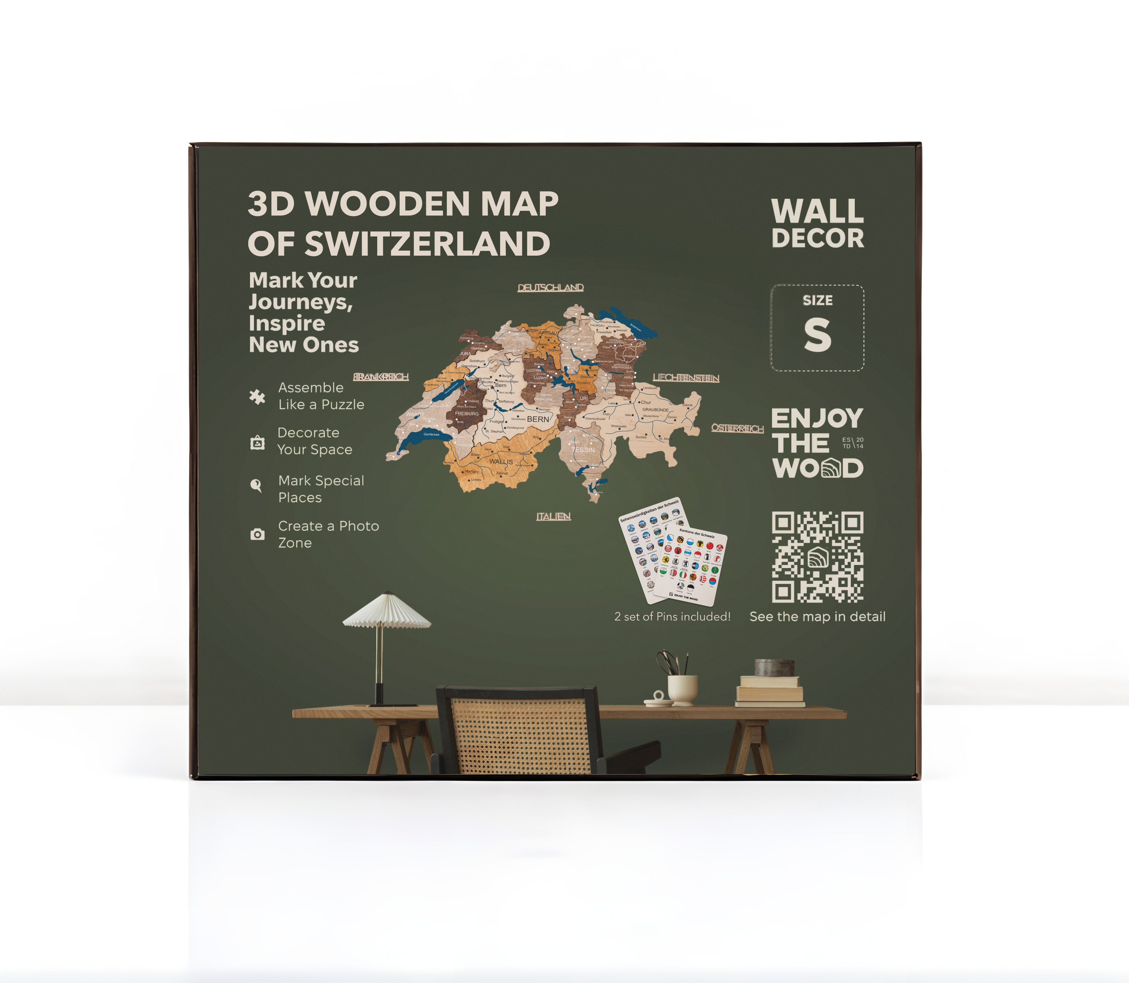 3D дерев'яна карта Європи різнокольорова 