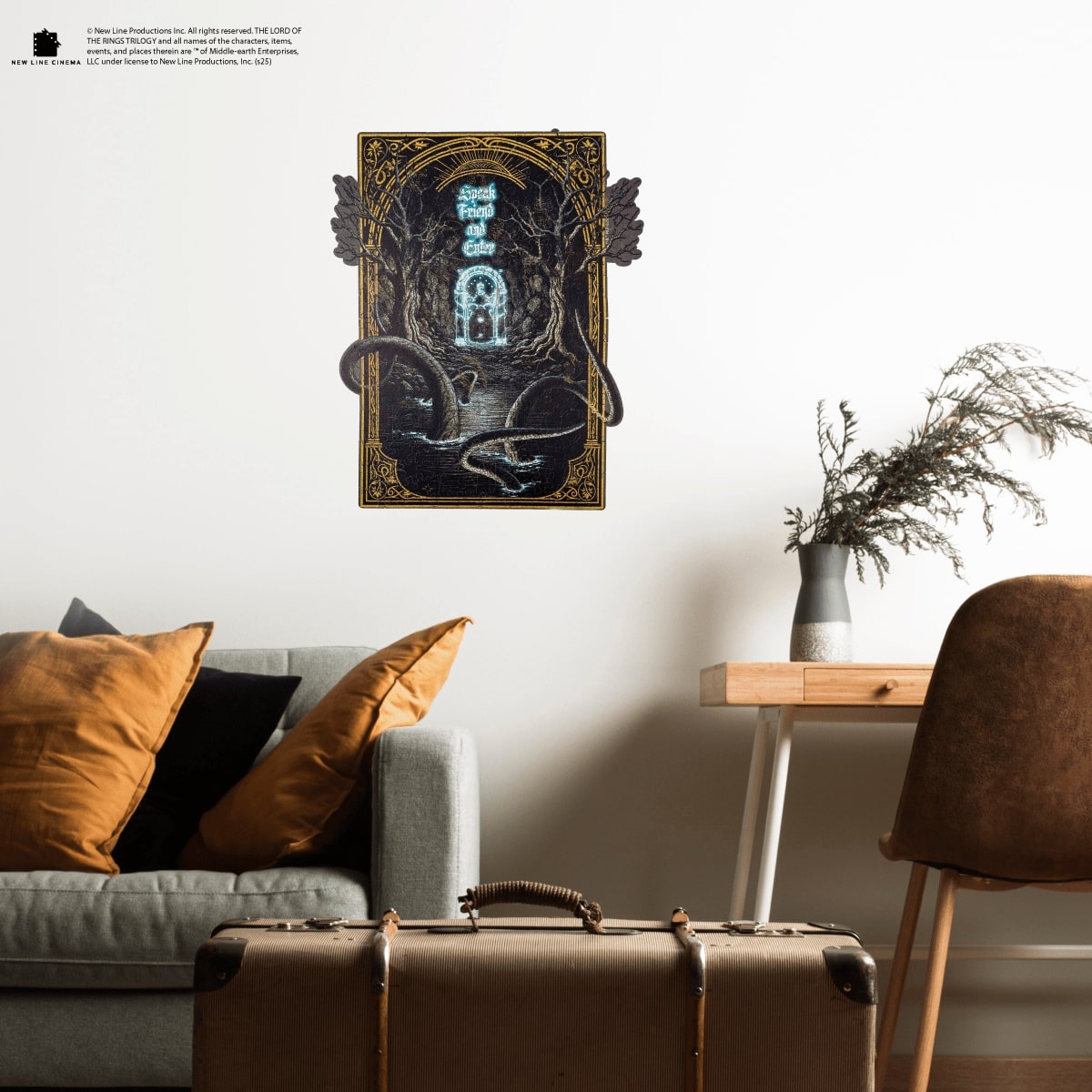 Decorative wall art above a sofa in a living room setting