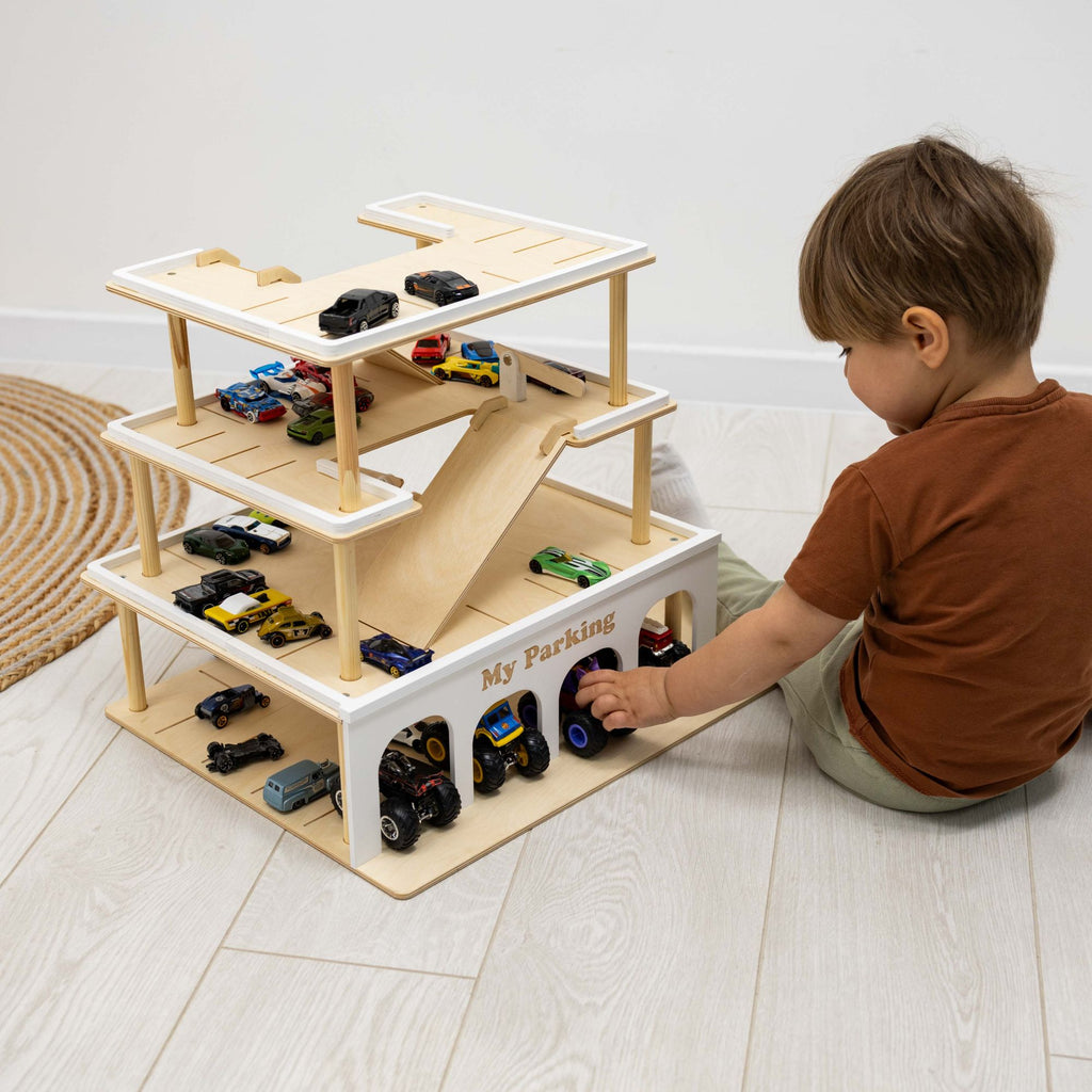 toy parking garage with elevator