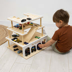 toy parking garage with elevator