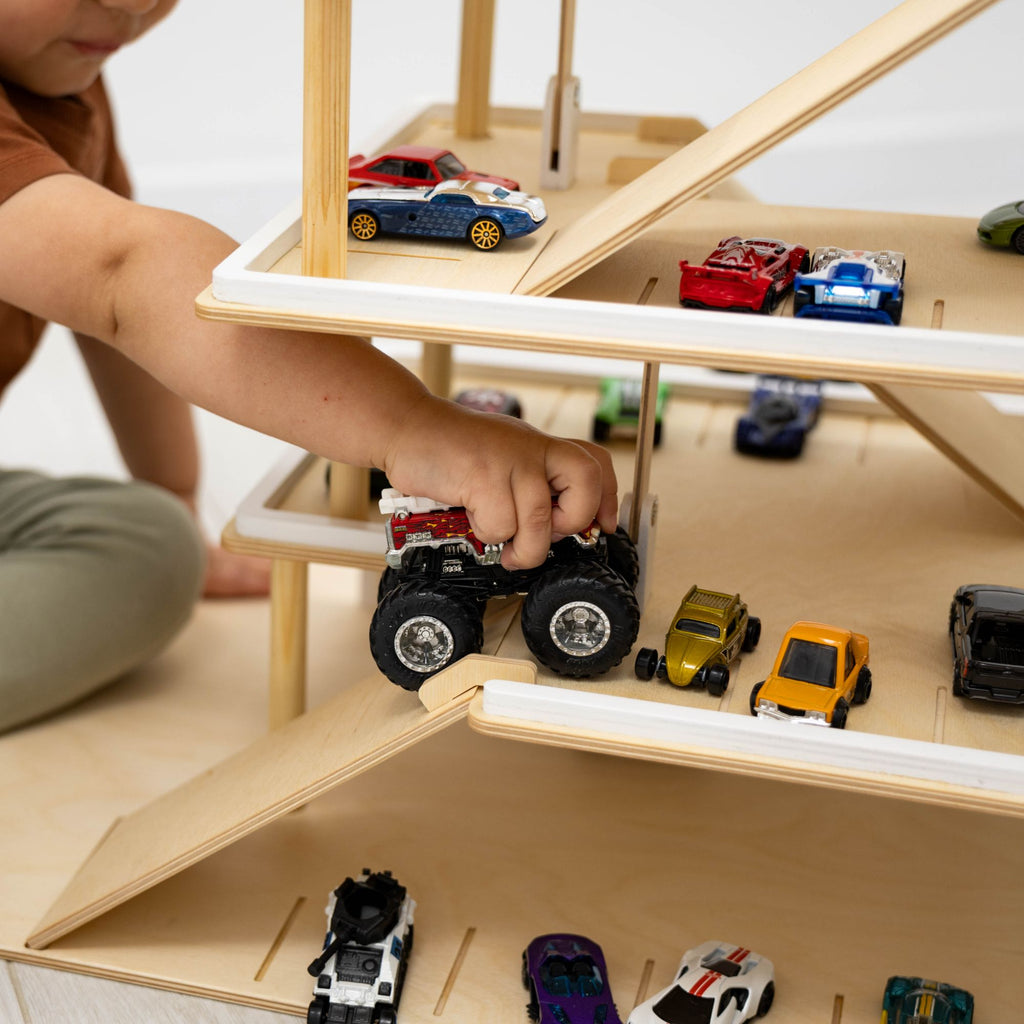 toy car garage with elevator