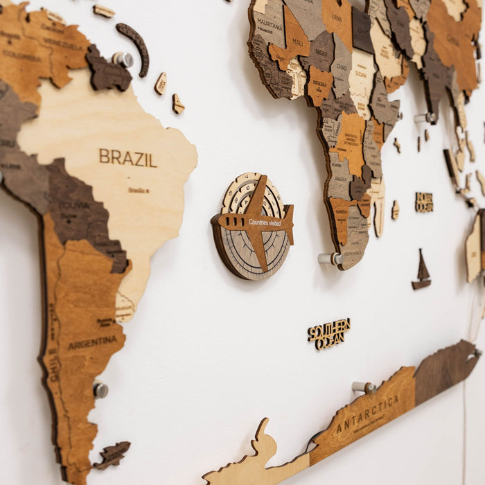 Travel Tracker 3D Wooden World Map – Multicolor (B2B)