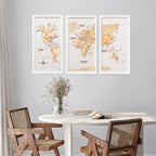 3D Wooden Triptych World Map Gold