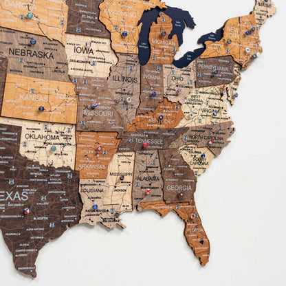 Wooden 3d Map of USA - Multicolor