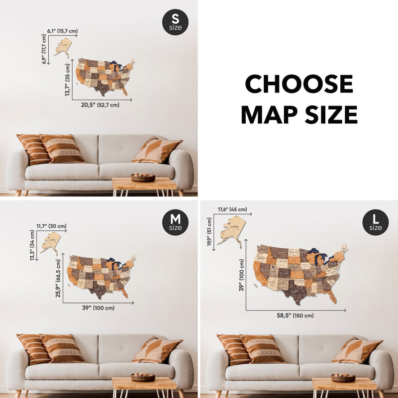 Wooden 3d Map of USA - Multicolor