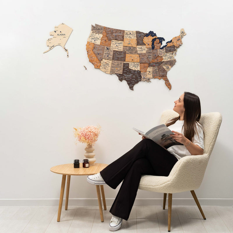 Wooden 3d Map of USA - Multicolor