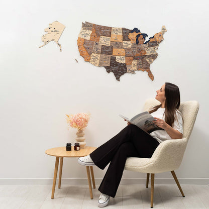 Wooden 3d Map of USA - Multicolor