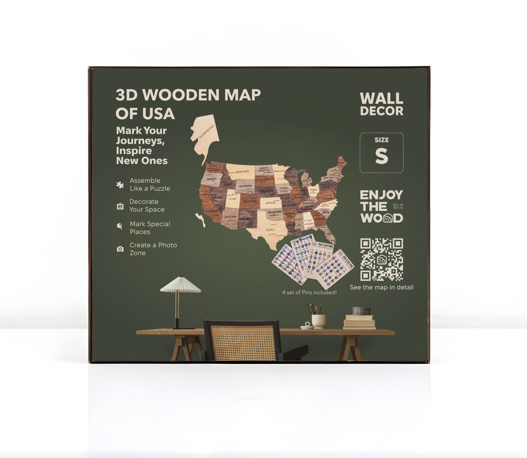Wooden 3d Map of USA - Multicolor