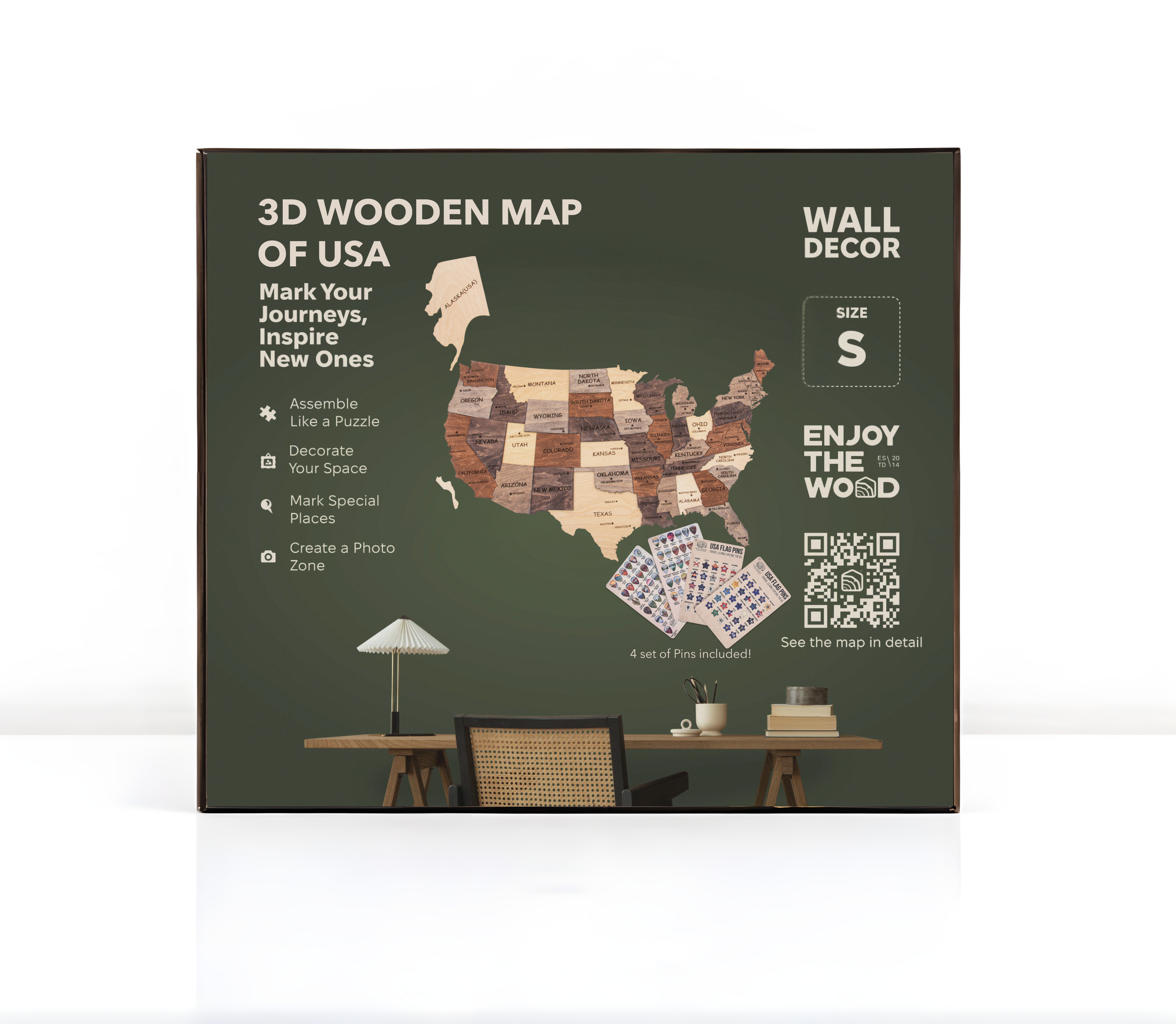 Wooden 3d Map of USA - Multicolor