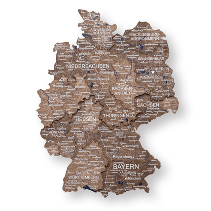 3D Germany Wooden Map Dark Walnut