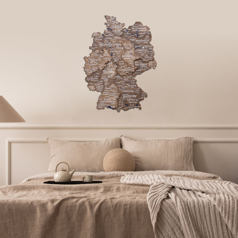 3D Germany Wooden Map Dark Walnut