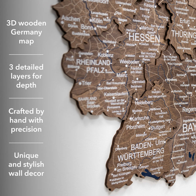 3D Germany Wooden Map Dark Walnut