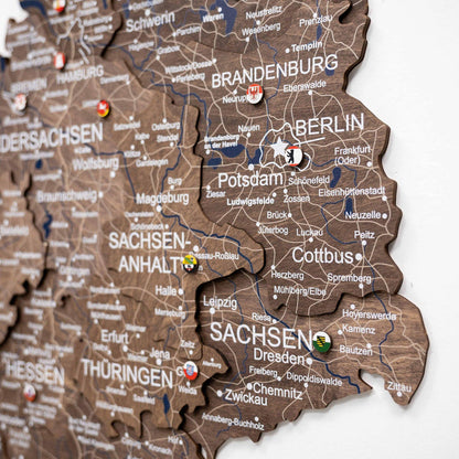 3D Germany Wooden Map Dark Walnut