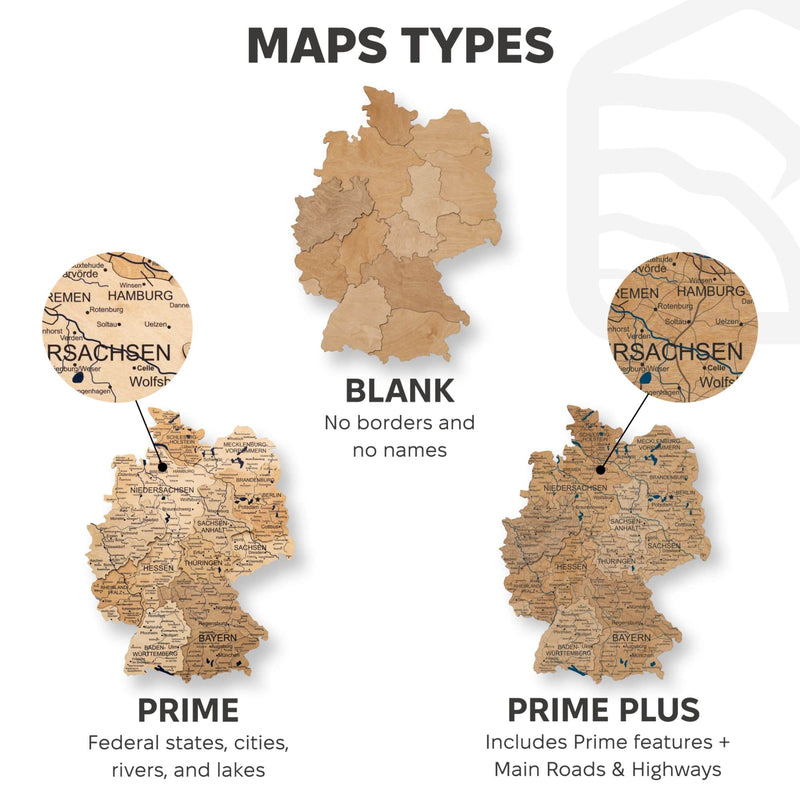 3D Germany Wooden Map Gold