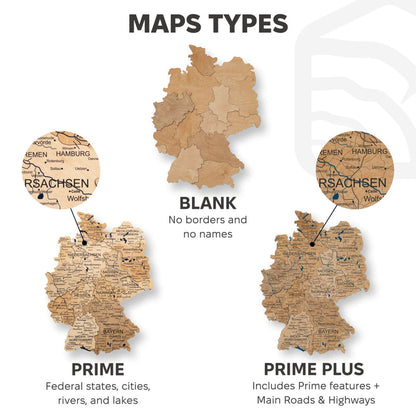 3D Germany Wooden Map Gold