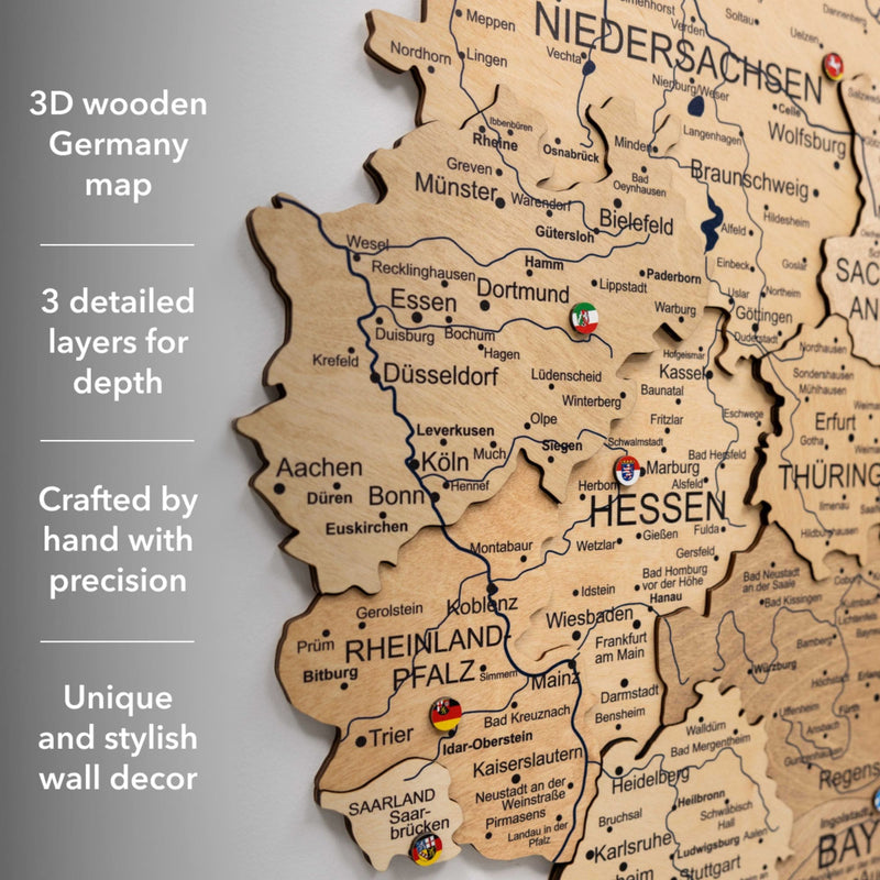 3D Germany Wooden Map Gold