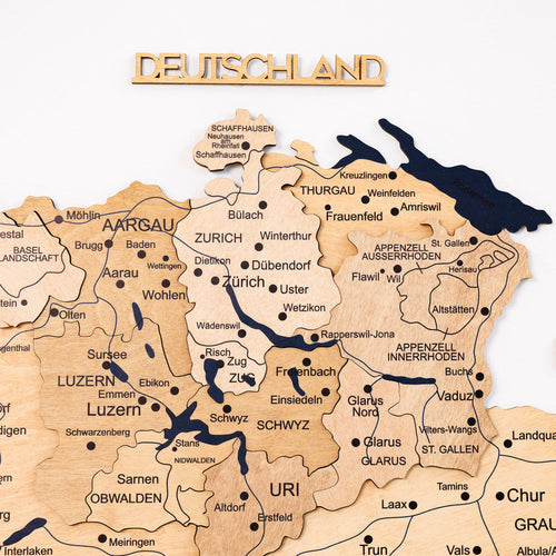 3D Wooden Map of Switzerland - Gold