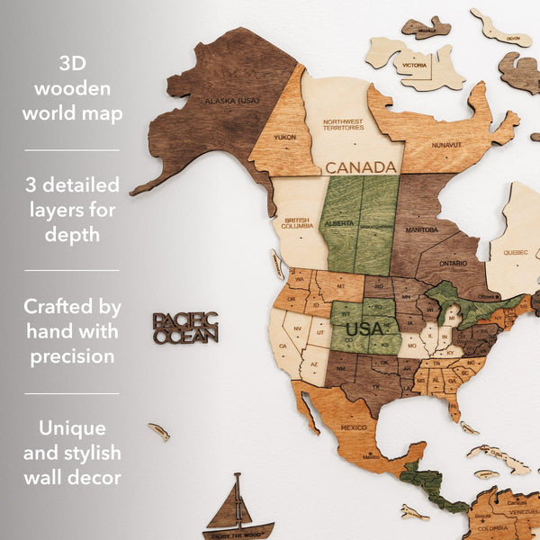 3D Wooden World Map Nature (B2B)