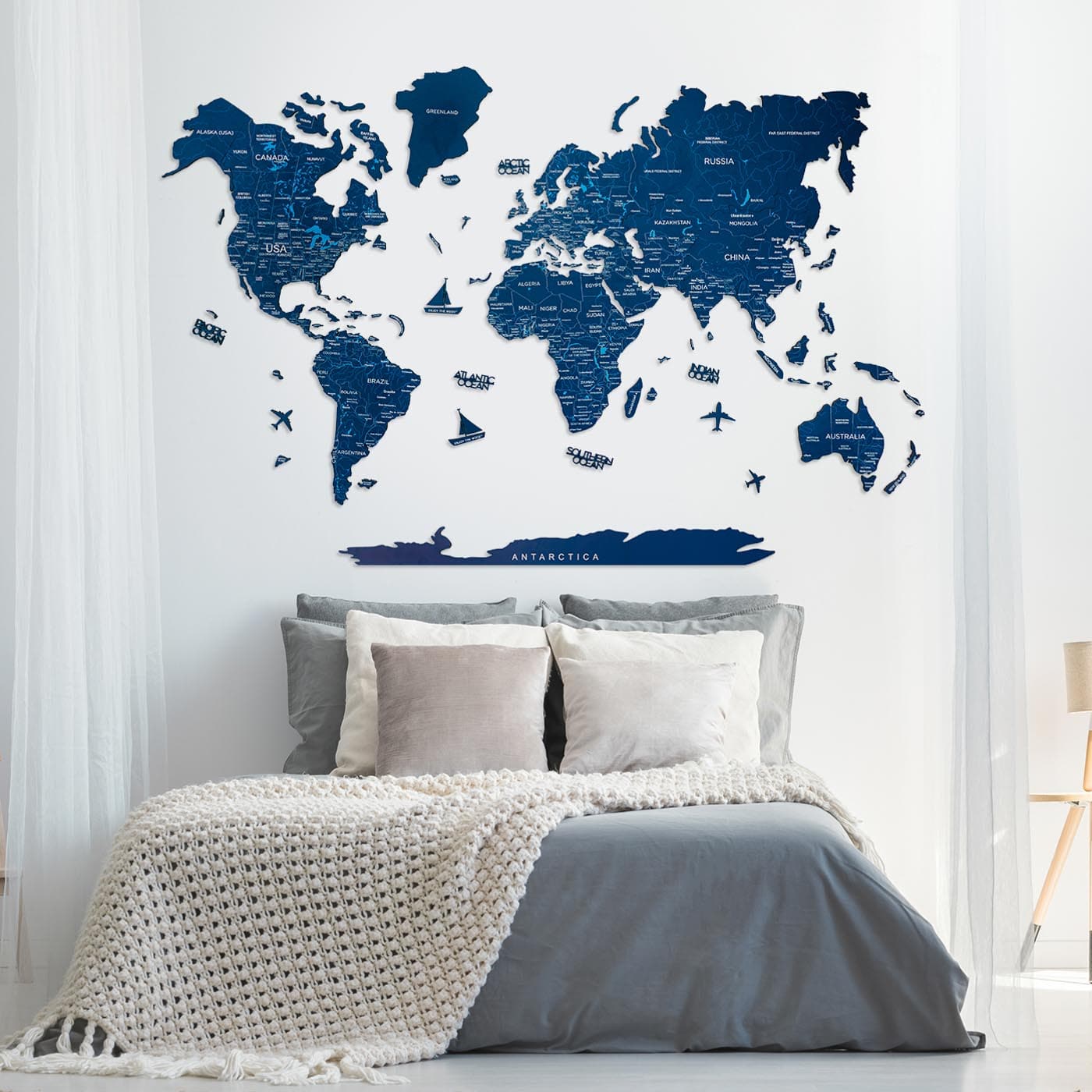 Wooden World Map Navy Blue by EnjoyTheWood