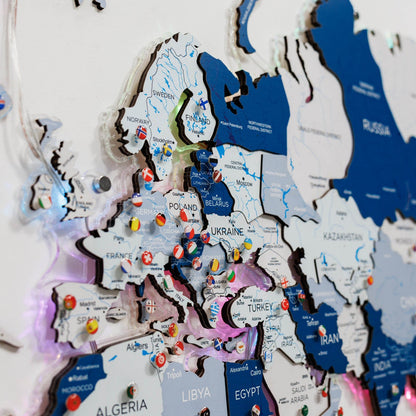 3D LUMINOUS LED Wooden World Map 2.0 Aqua