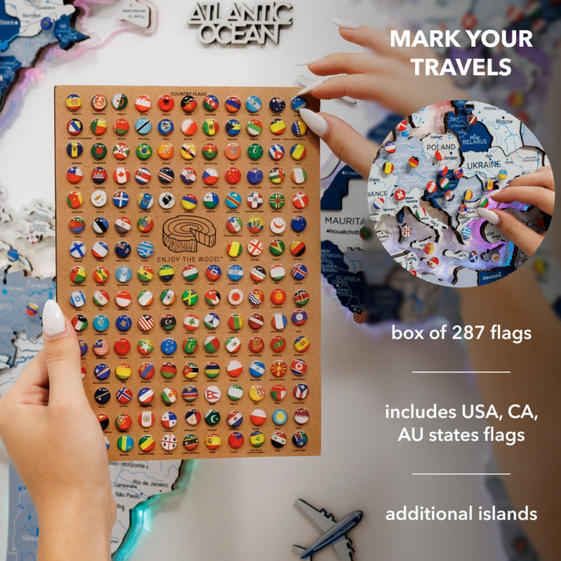 3D LUMINOUS LED Wooden World Map 2.0 Aqua