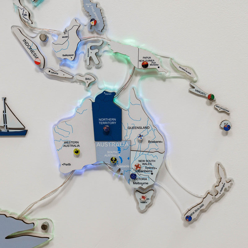 3D LUMINOUS LED Wooden World Map 2.0 Aqua