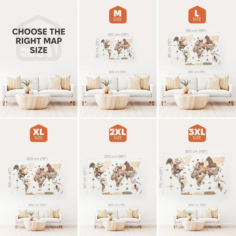 3D Wooden World Map Smokey
