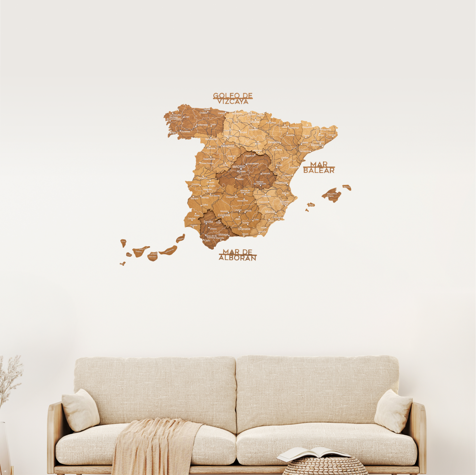 Wooden Map of Spain – Oak