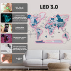 3D LED / LUMINOUS Wooden World Map 3.0 Aqua