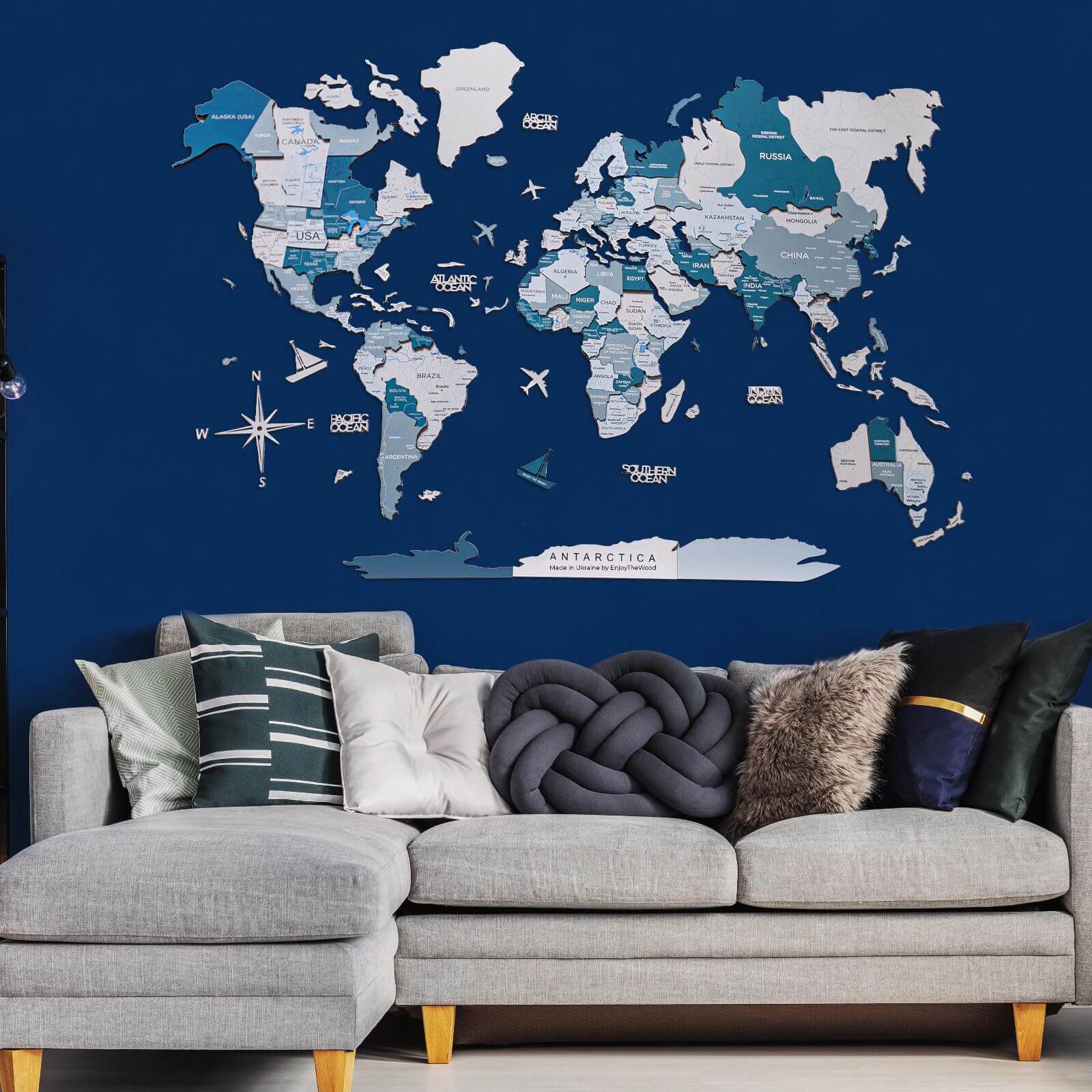 3D colored world map wall decor