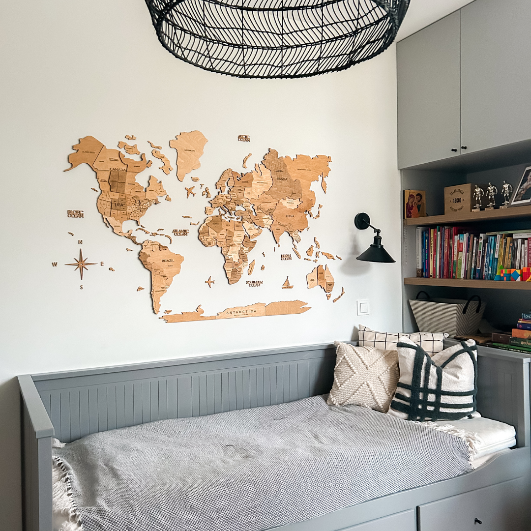 3D Wooden World Map Light