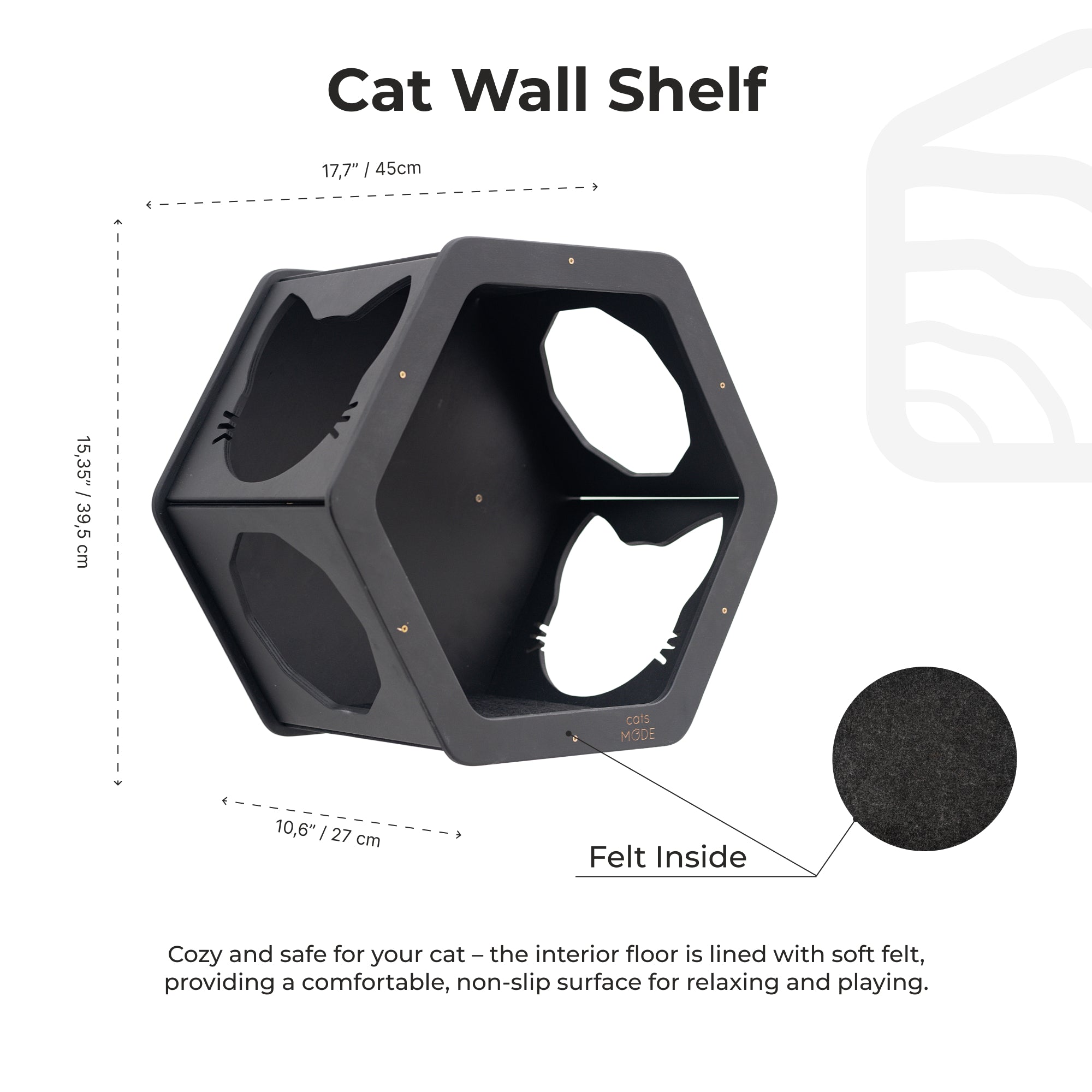 cat wall mounted shelves in dark walnut color with cats on them