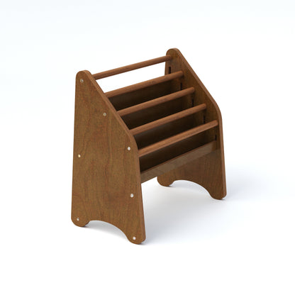 Wooden magazine rack on a white background