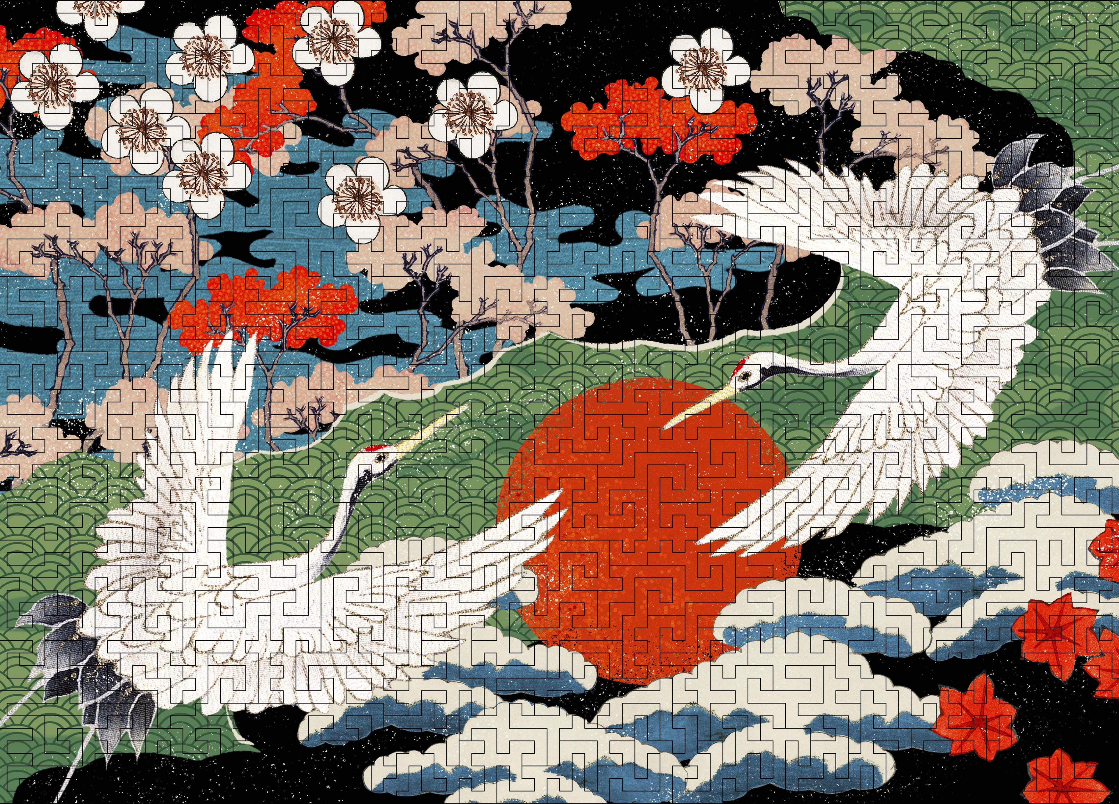 Wooden jigsaw maze puzzle Cranes