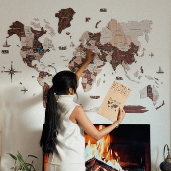 3D Colored Wooden World Map