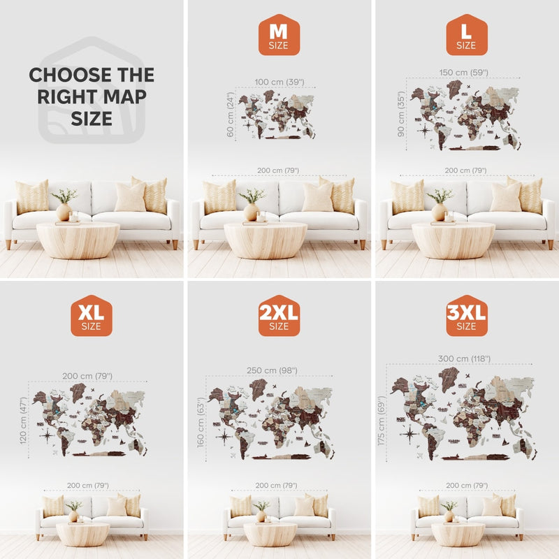 3D Luminous Colored Wooden World Map Cappuccino