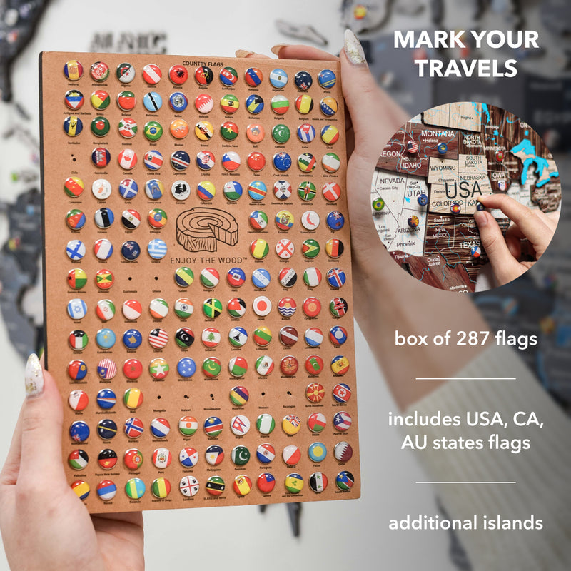 3D Luminous/Magnetic Colored Wooden World Map Cappuccino