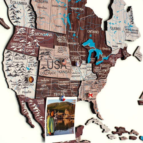 3D Luminous/Magnetic Colored Wooden World Map Cappuccino