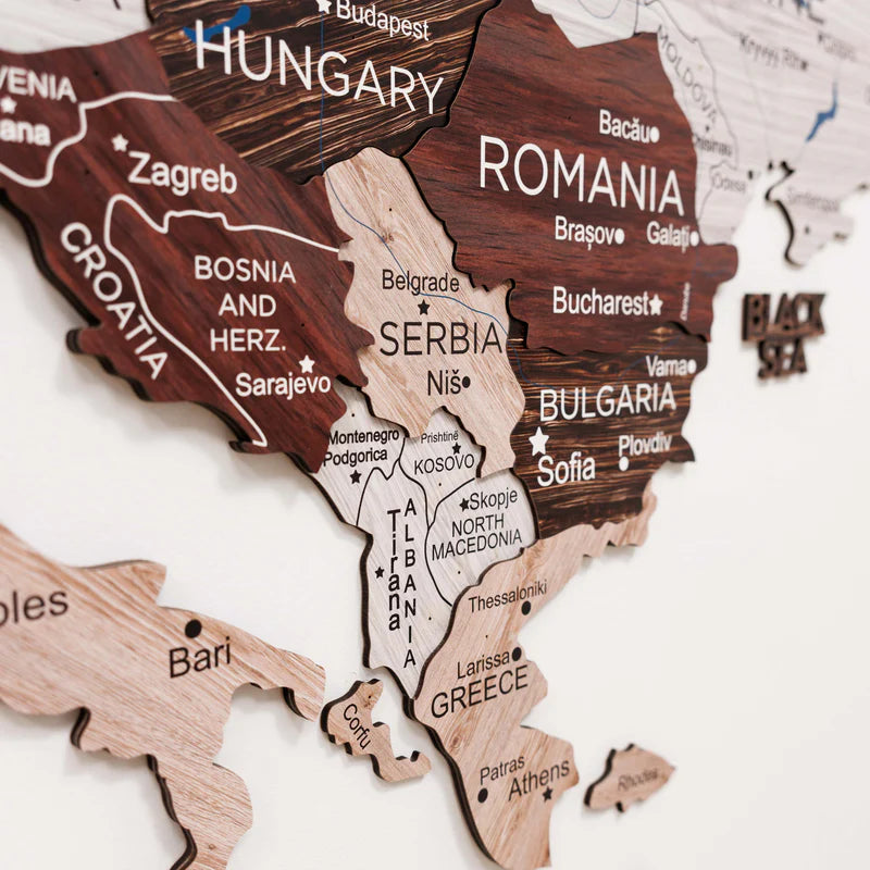 3D Europe Wooden Map Cappuccino
