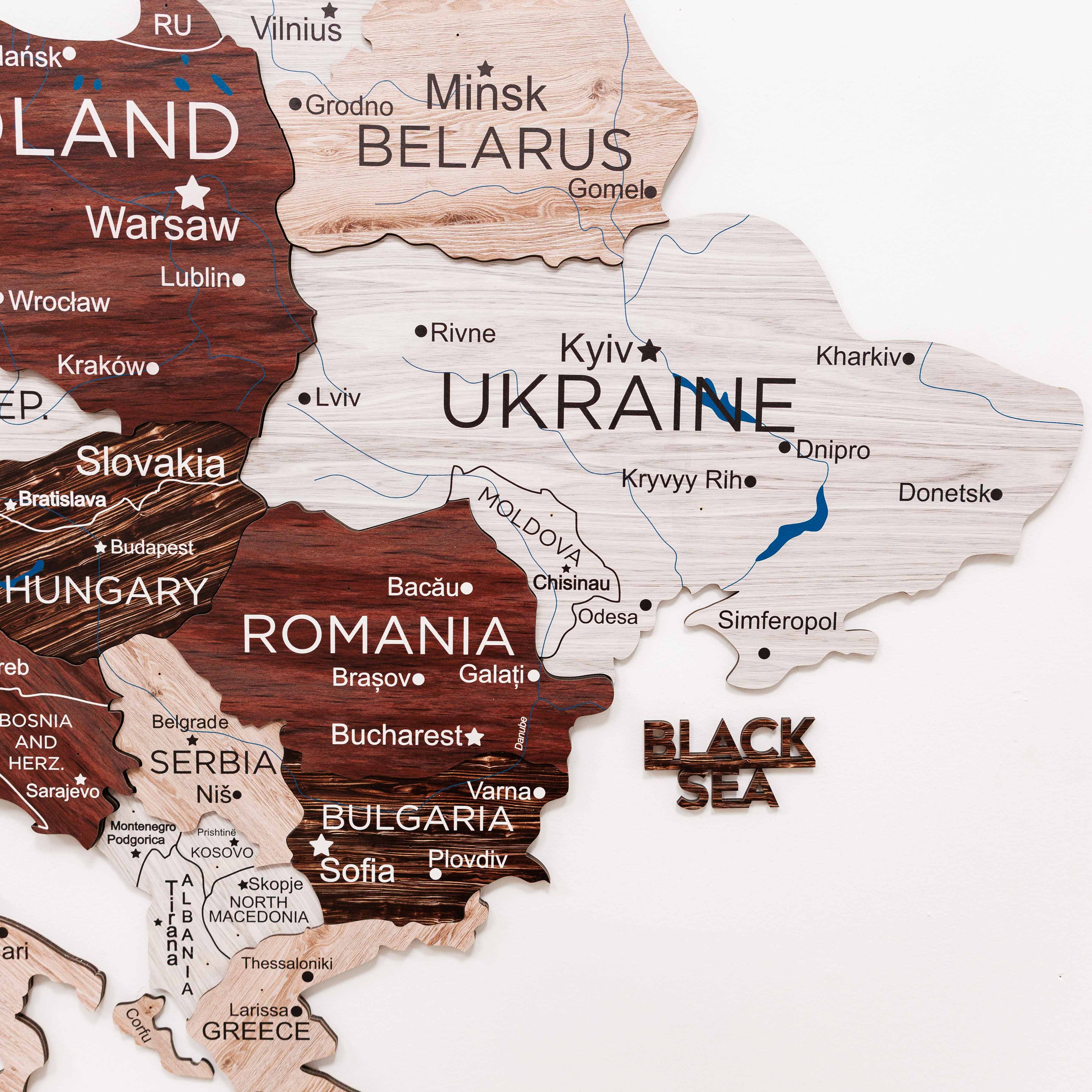3D Europe Wooden Map Cappuccino