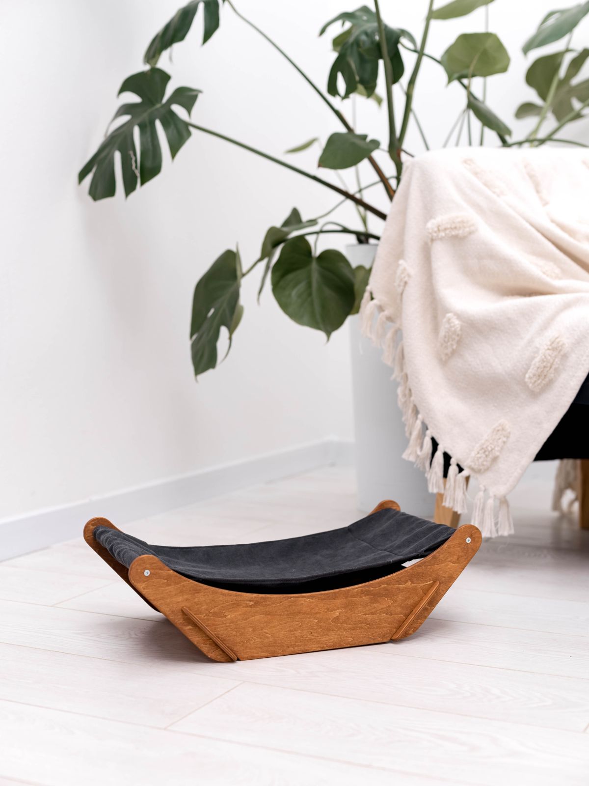 cat bed hammock in brown color made from wood