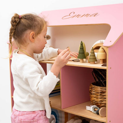 doll house bookcase in pink color for kid's nursery
