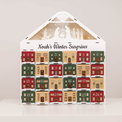 Advent calendar with houses and numbers on a light background