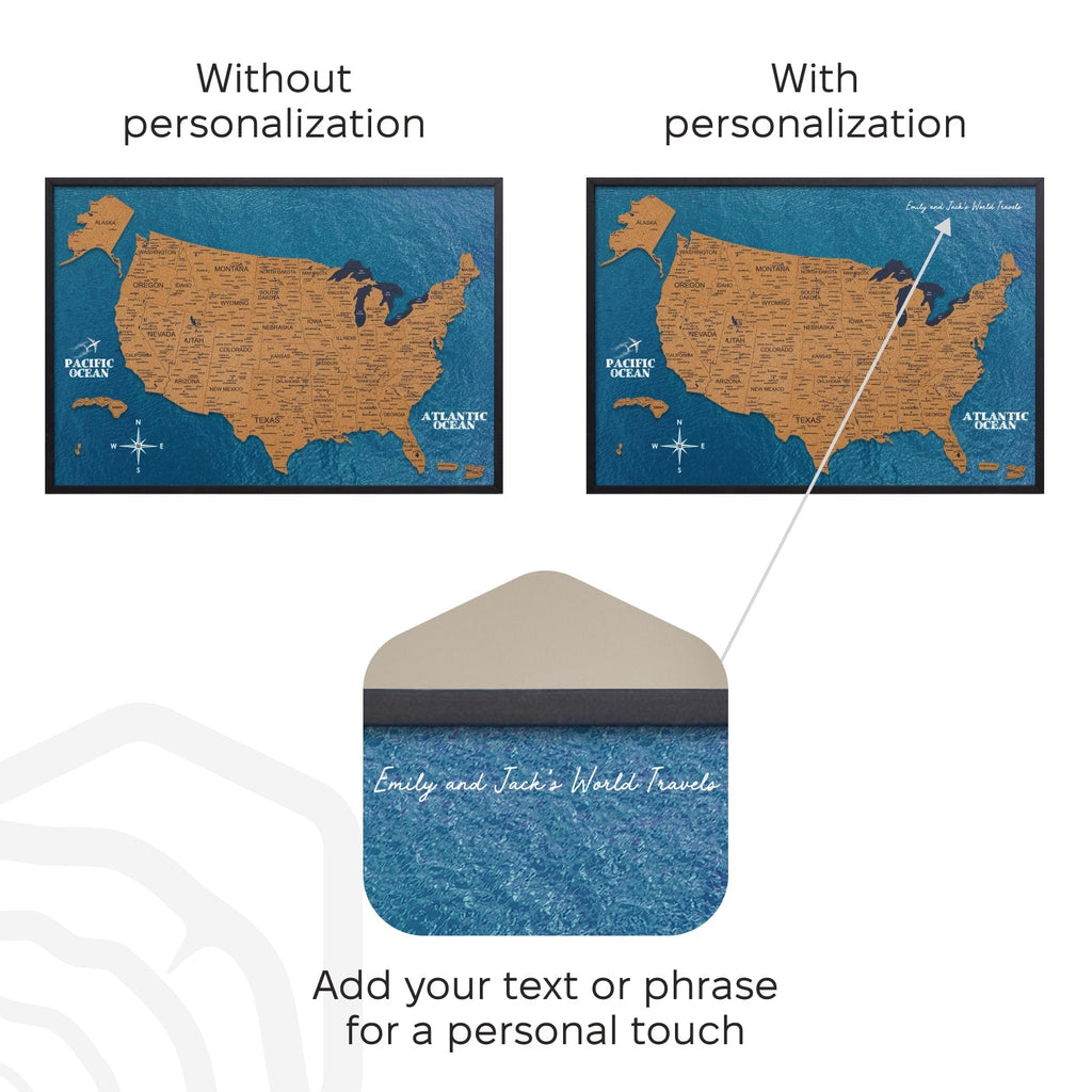 Comparison of a map without personalization and with personalization, featuring a customizable envelope.