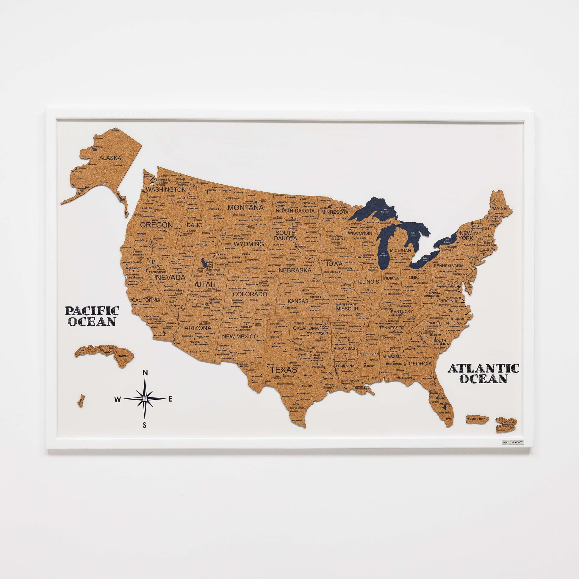 Map of the United States with brown and white colors on a white background